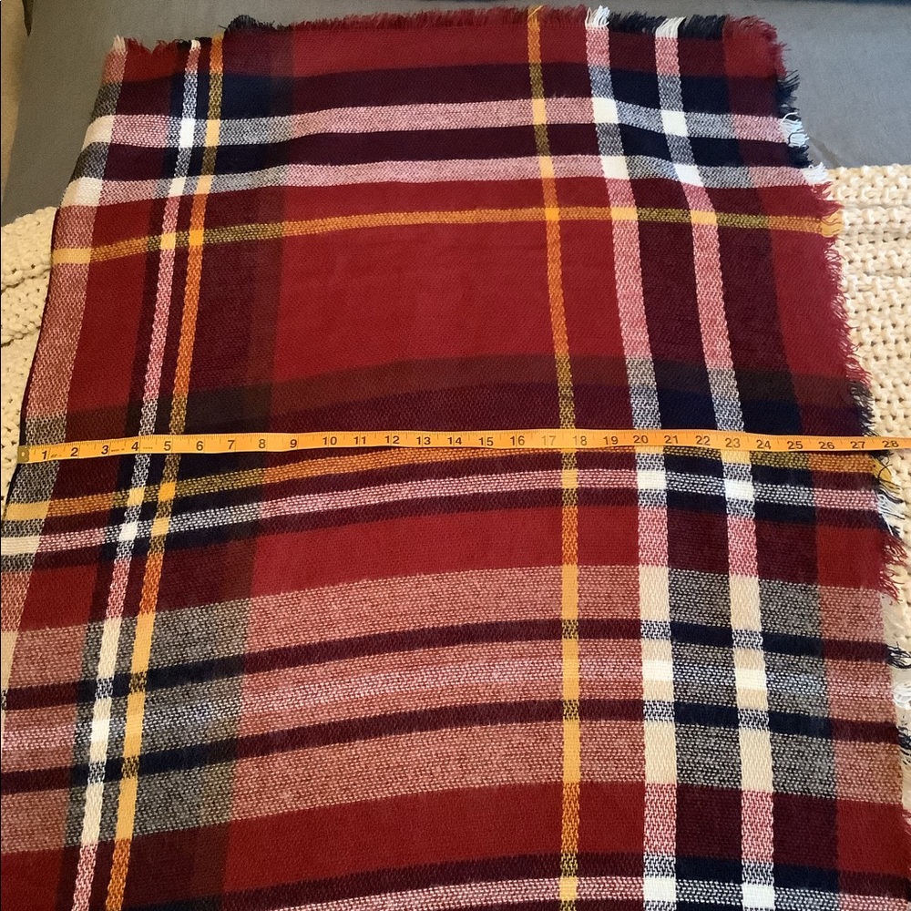 Burgundy Plaid Blanket Scarf - Picture 3 of 5
